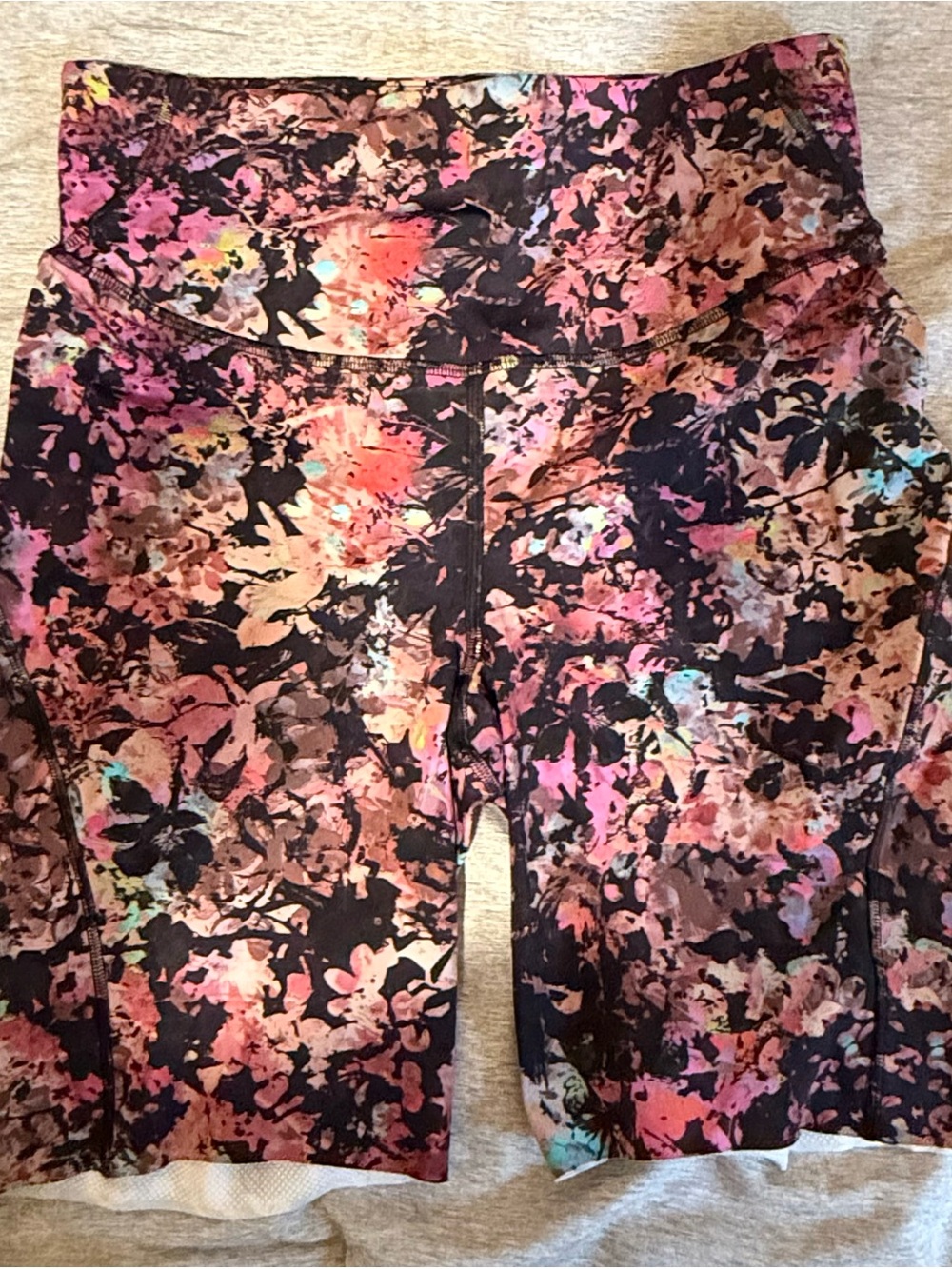 lululemon athletica Black Floral-Print Bike Shorts with Pink and Coral Accents